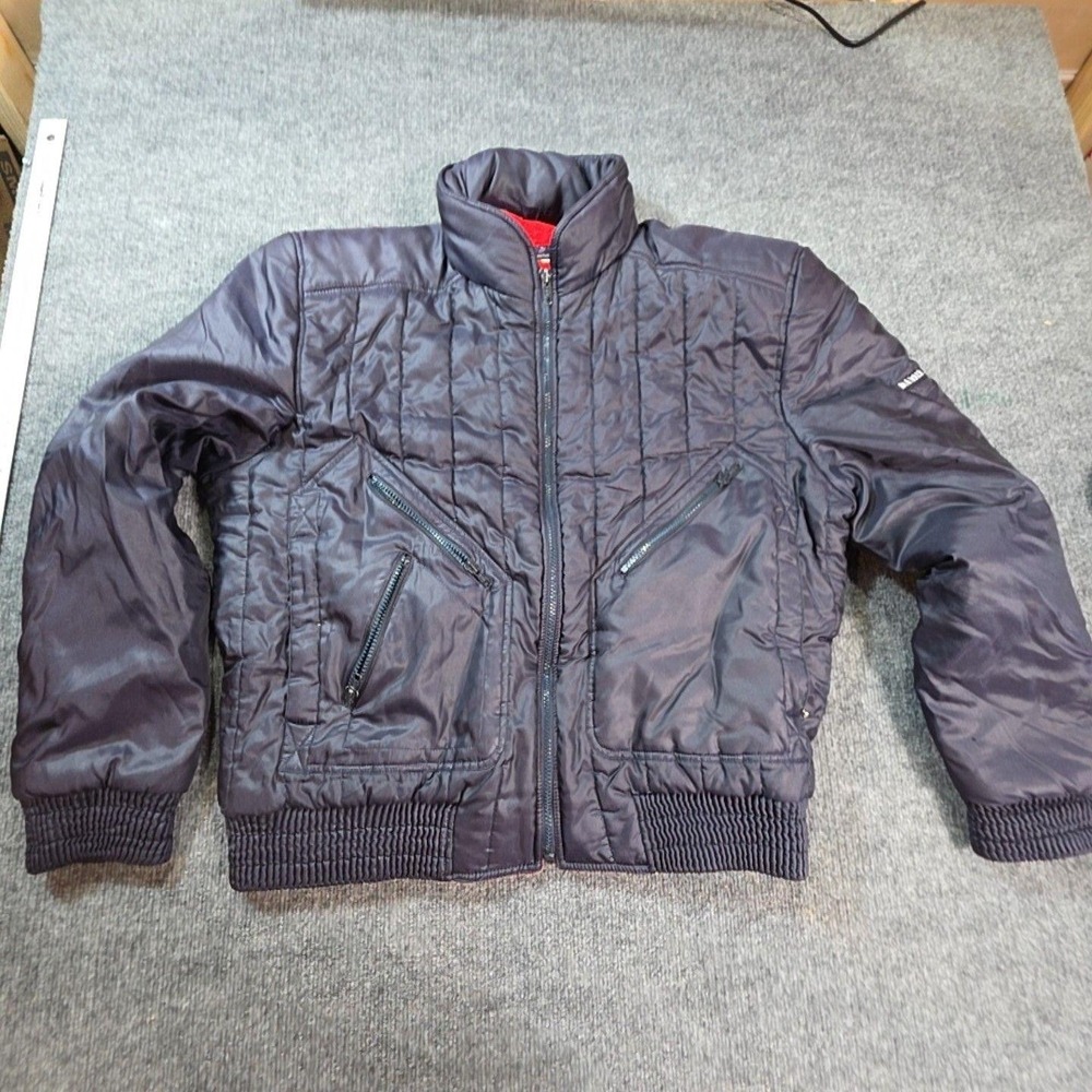 Daniel Hechter Jacket Mens 54 Blue Quilted Bomber Full Zip Red Lined Outdoor